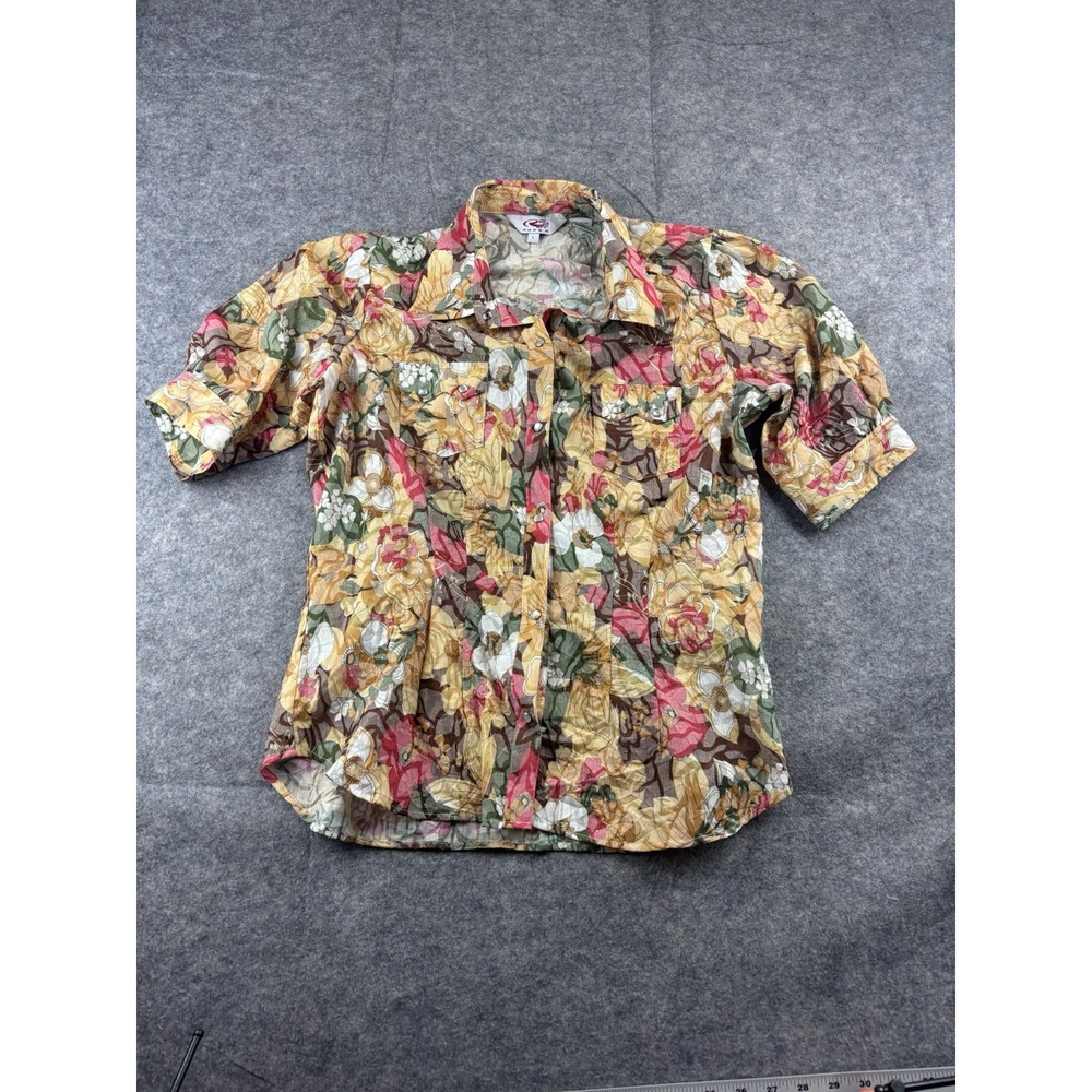 Roper Women's L Floral Puff Sleeve Western‎ Cowgirl Fitted Pearl Snap Shirt